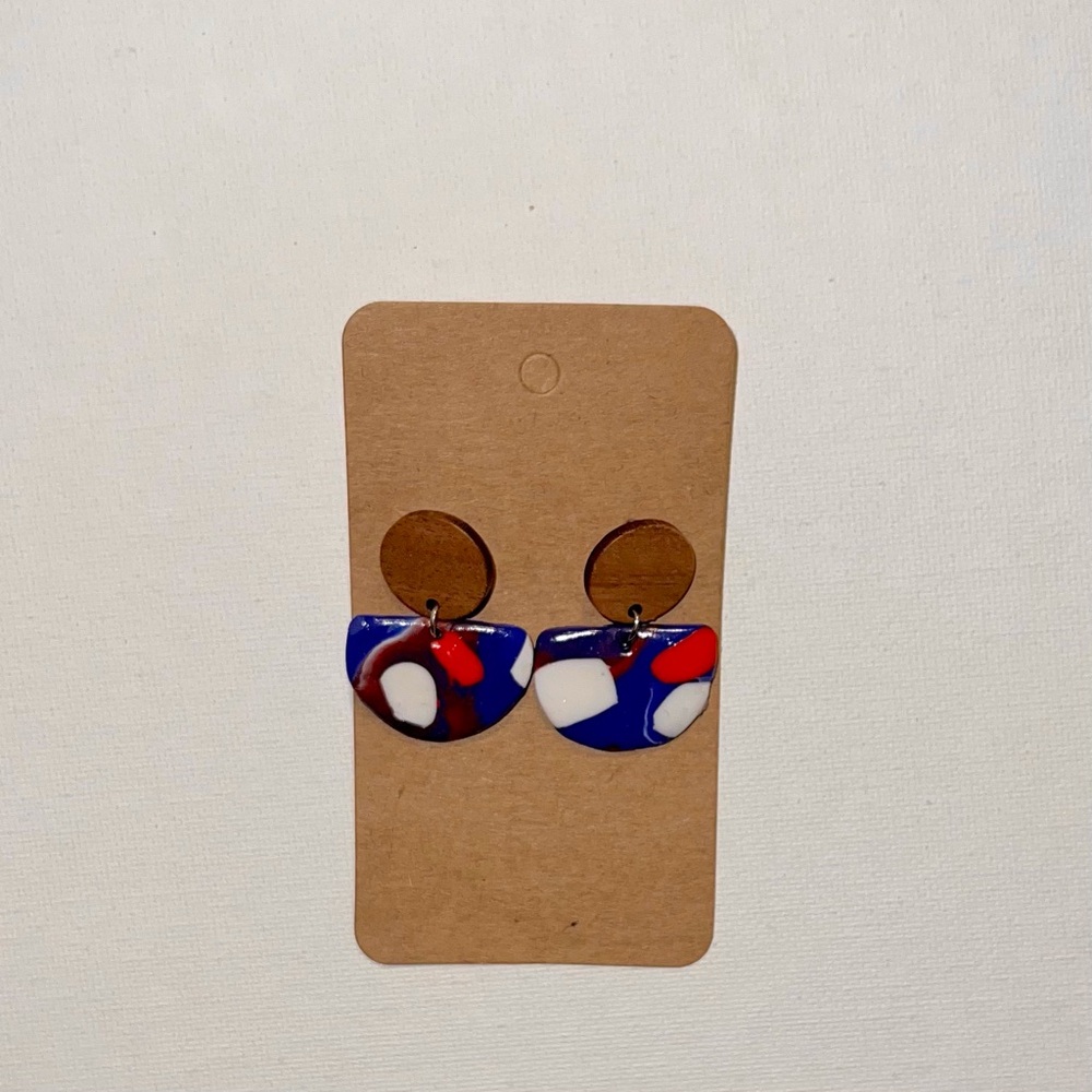 Hand crafted Earrings Red Blue White color